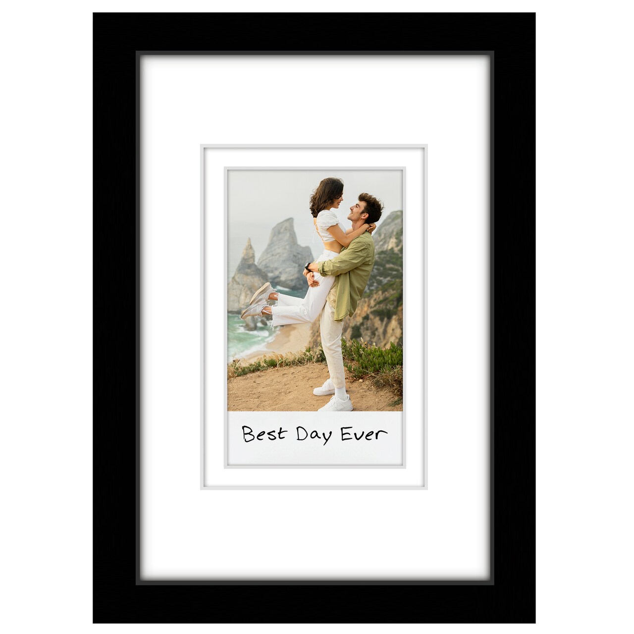 Americanflat 4x6 Instant Photo Frame - Displays 2.1x3.4 Instax Photo with Mat or 4x6 without Mat - Polaroid Photo Frames - Shatter Resistant Glass - Hanging Hardware with Easel - Black